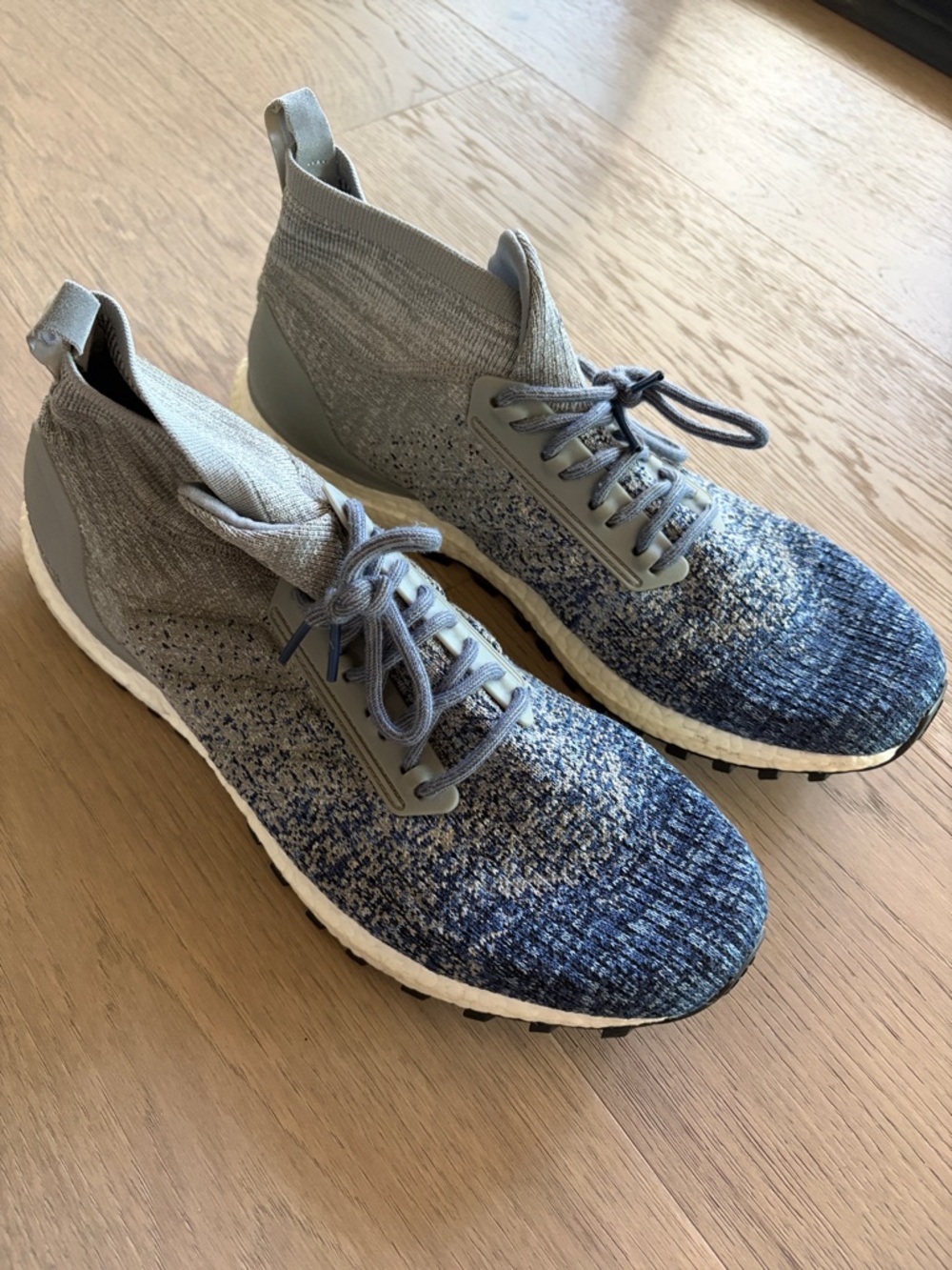 Men’s adidas Ultra Boost Gray and Blue Knit upper Trainers